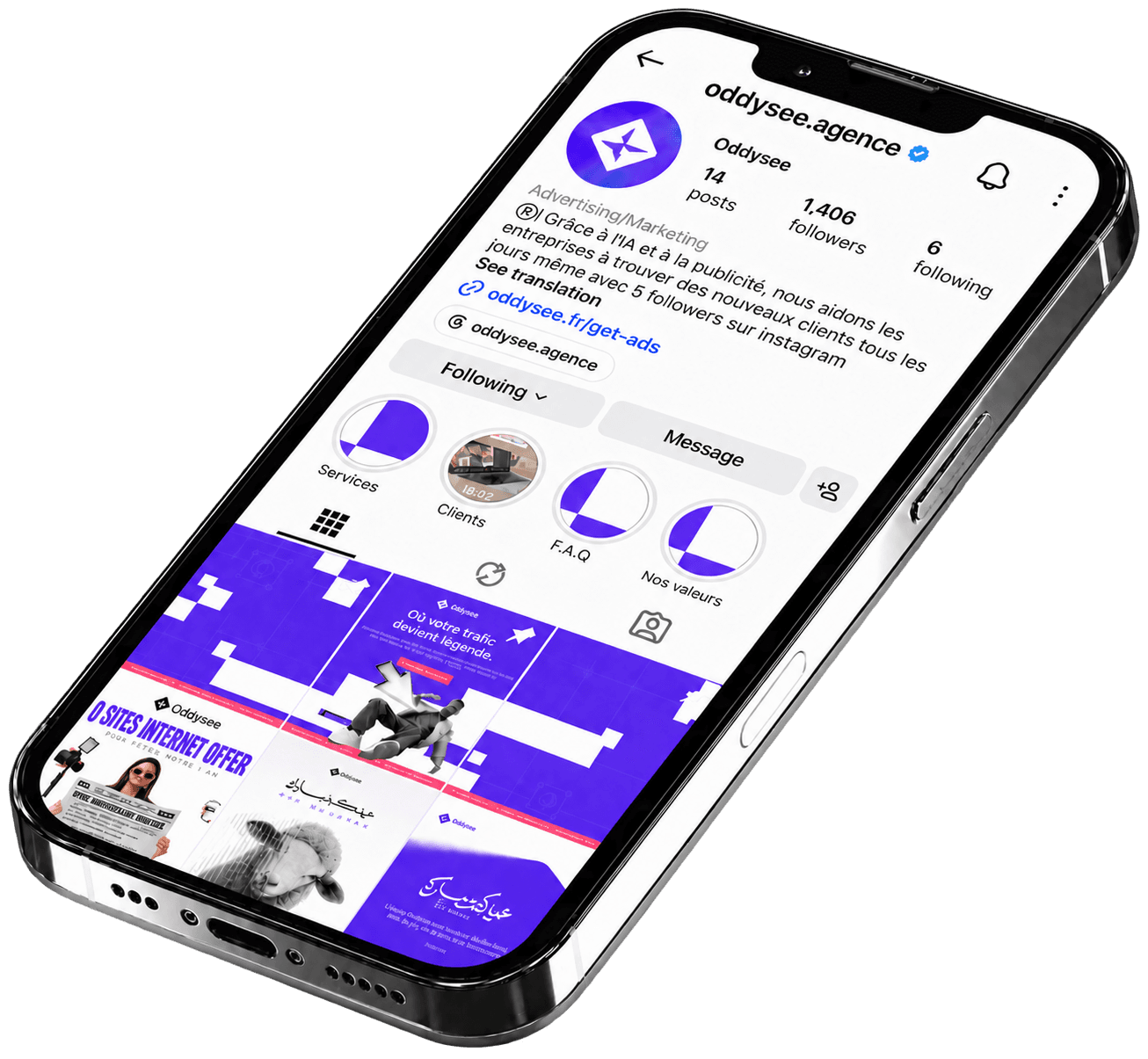 Profil Oddysee présenté sur un smartphone