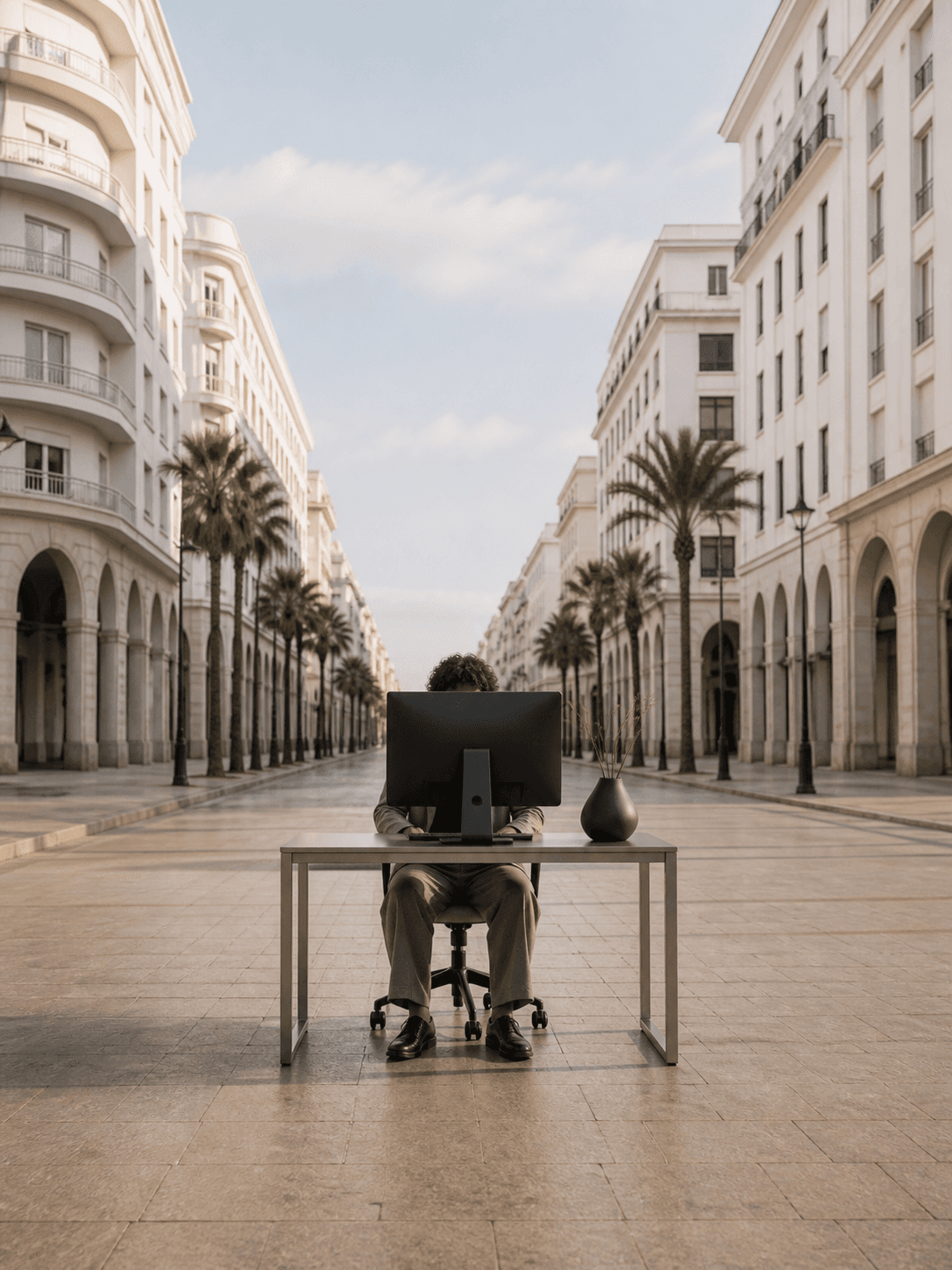 Professionnel créatif travaillant dans une avenue de Casablanca